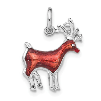 Sterlingsilber Poliert Braun & Rot Emailliert Reindeer Charm