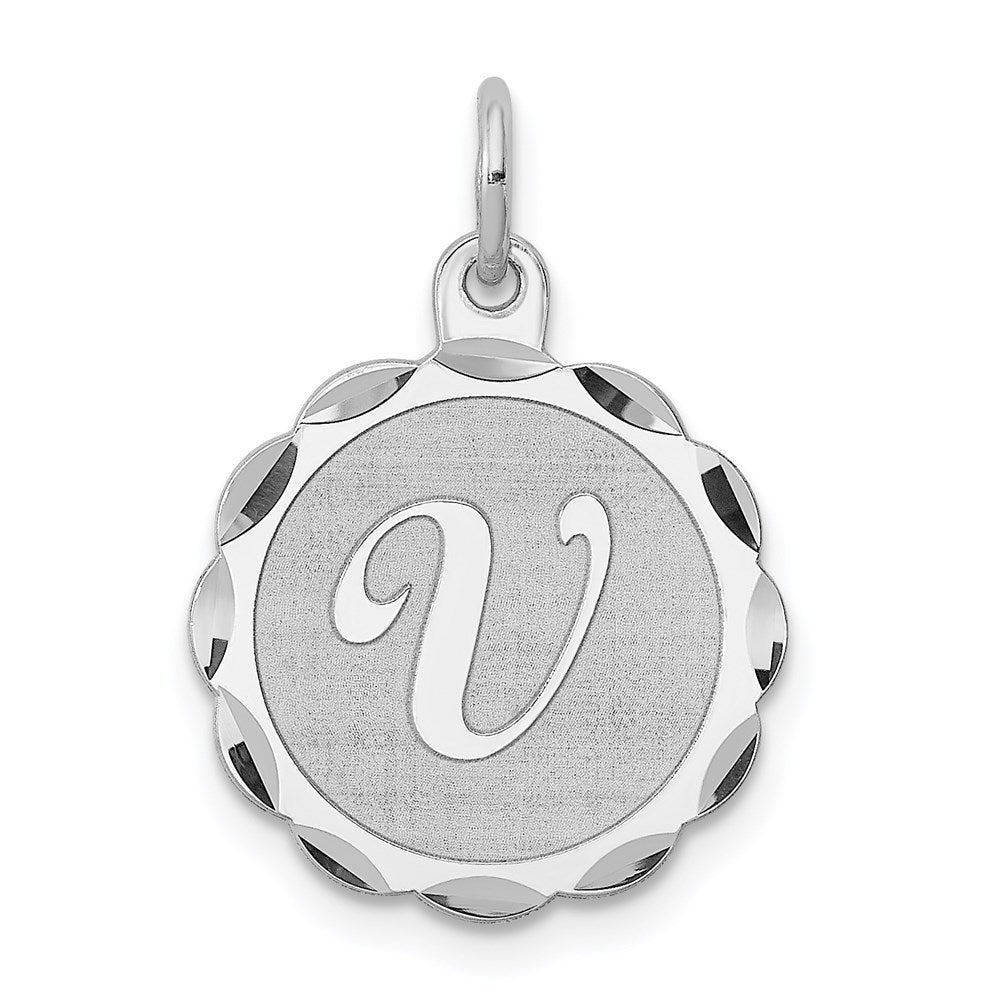 Sterlingsilber Silber/rhodiniert Brocaded Buchstabe V Initiale Anhänger