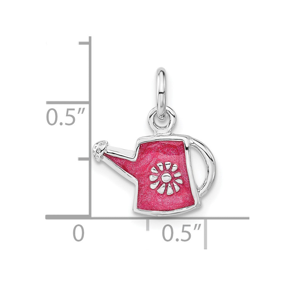 Sterlingsilber Poliert Dunkel Rosa Emailliert Blume Water Jug Charm