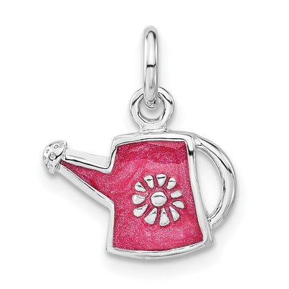 Sterlingsilber Poliert Dunkel Rosa Emailliert Blume Water Jug Charm