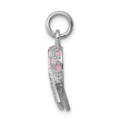 Sterlingsilber Rhodiniert Emailliert Rosa Schleife Charm