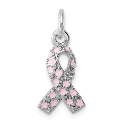 Sterlingsilber Rhodiniert Emailliert Rosa Schleife Charm