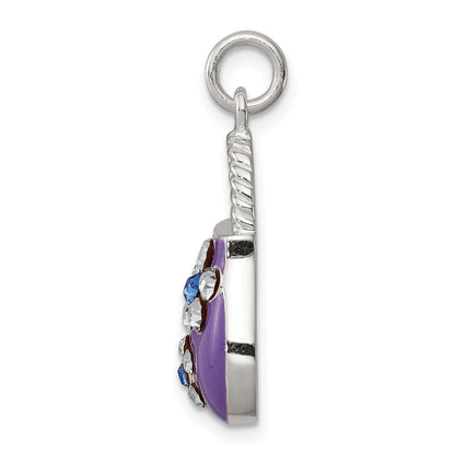 Sterlingsilber Rhodiniert Lila Emailliert Zirkonia Purse Charm