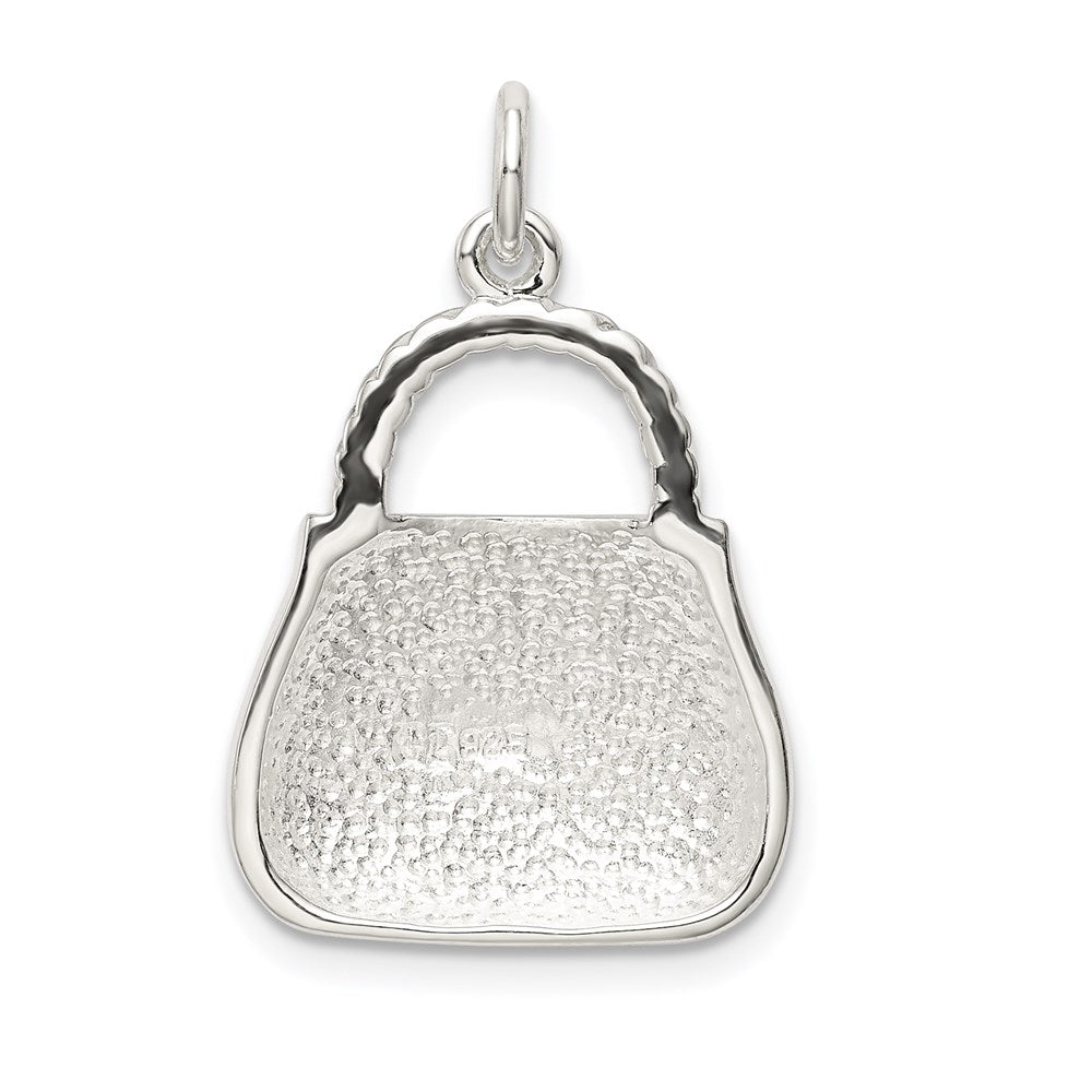 Sterlingsilber Rhodiniert Lila Emailliert Zirkonia Purse Charm