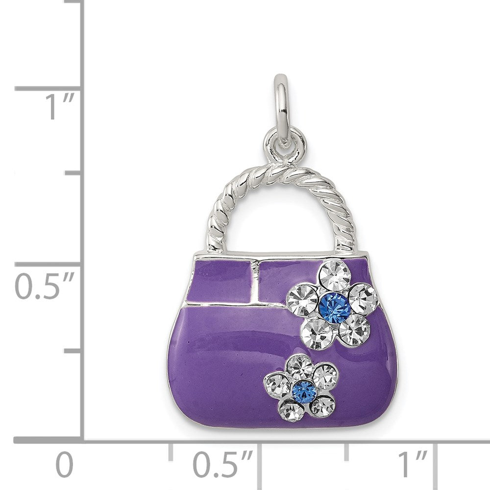 Sterlingsilber Rhodiniert Lila Emailliert Zirkonia Purse Charm