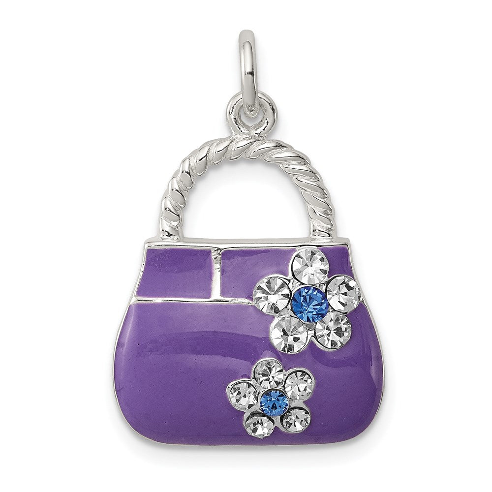 Sterlingsilber Rhodiniert Lila Emailliert Zirkonia Purse Charm