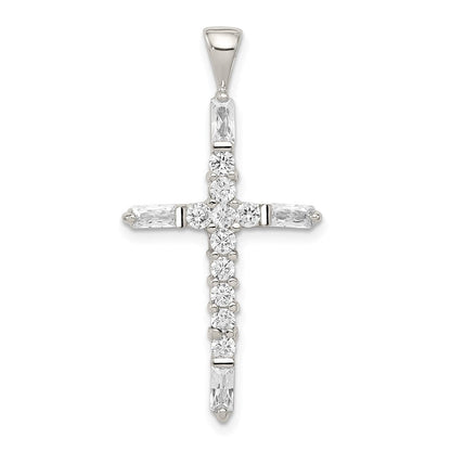 Sterlingsilber Rhodiniert Zirkonia Kreuz Anhänger