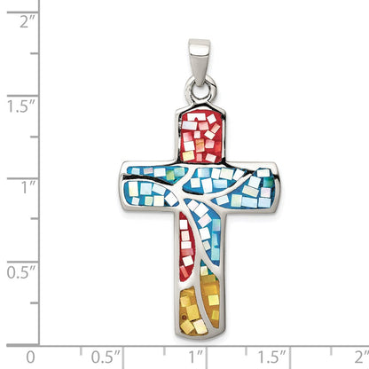 Sterlingsilber Mulit-colored Muschel Kreuz Anhänger