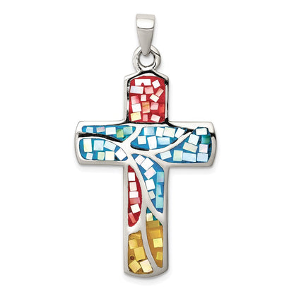 Sterlingsilber Mulit-colored Muschel Kreuz Anhänger