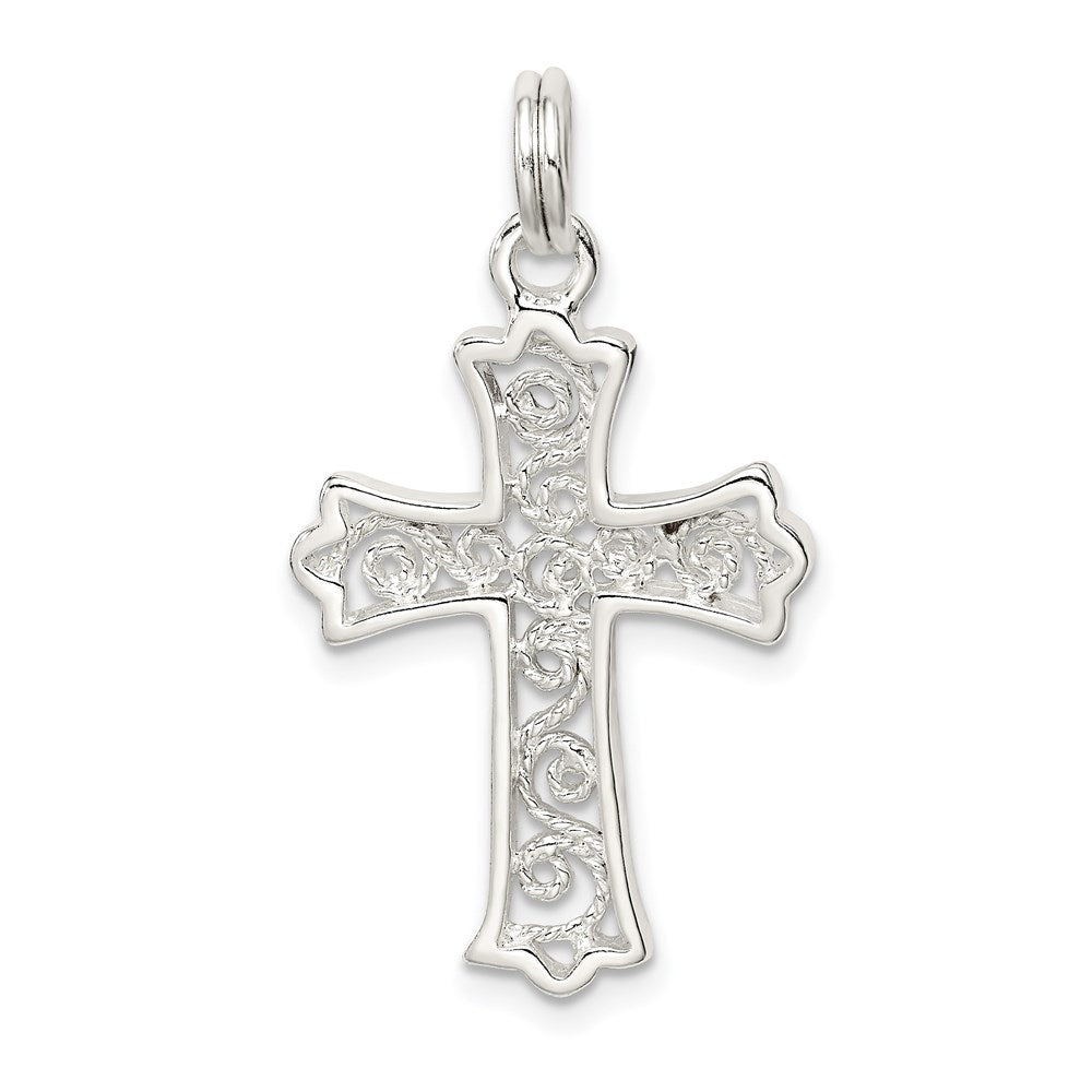 Sterlingsilber Rhodiniert Filigran Kreuz Charm