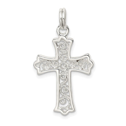 Sterlingsilber Rhodiniert Filigran Kreuz Charm