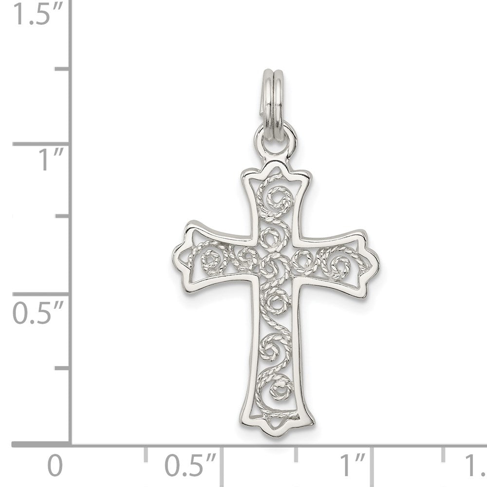Sterlingsilber Rhodiniert Filigran Kreuz Charm