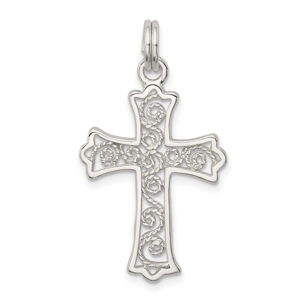 Sterlingsilber Rhodiniert Filigran Kreuz Charm