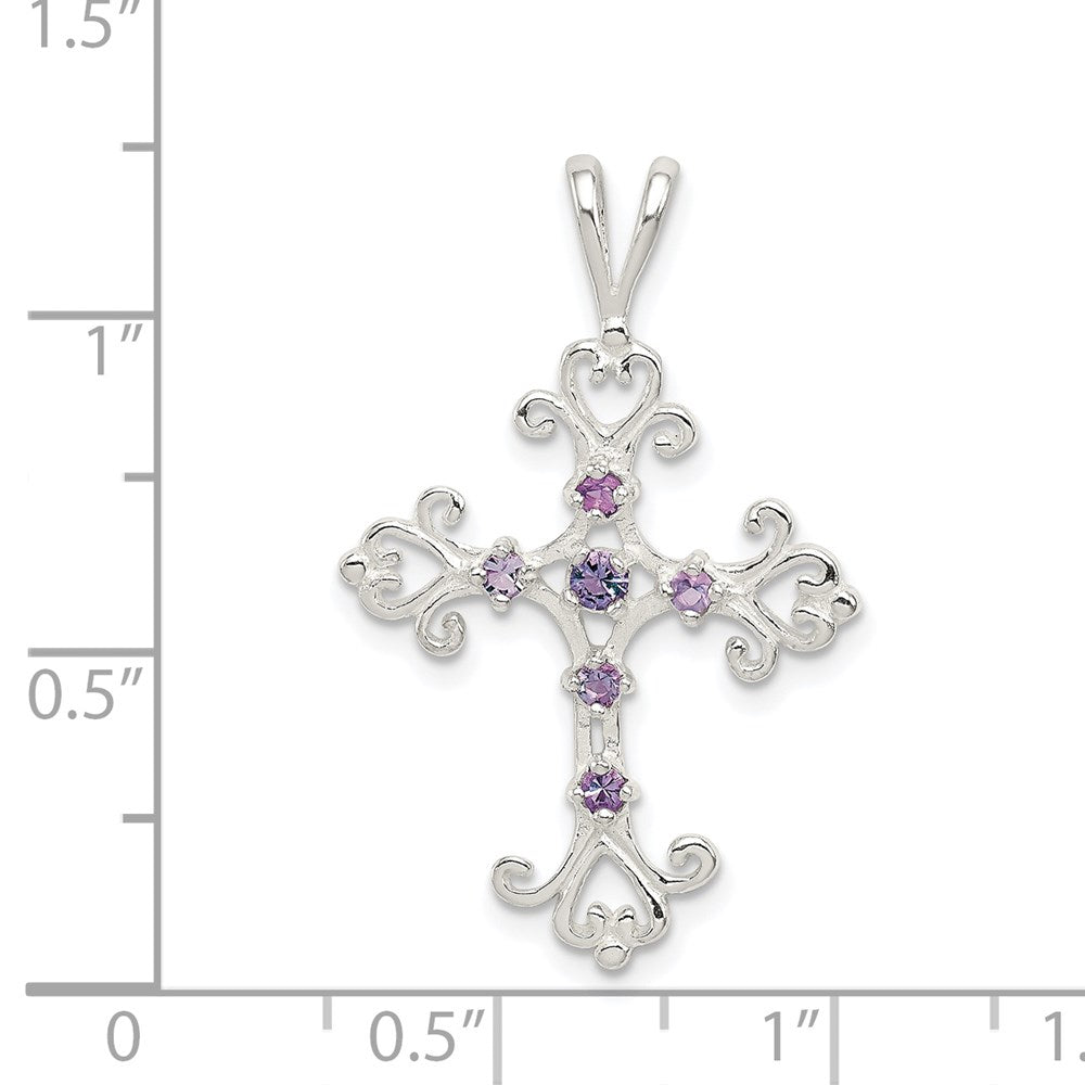 Sterlingsilber Lila Zirkonia Kreuz Charm