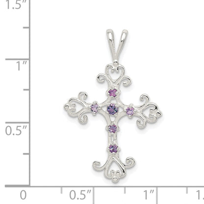 Sterlingsilber Lila Zirkonia Kreuz Charm