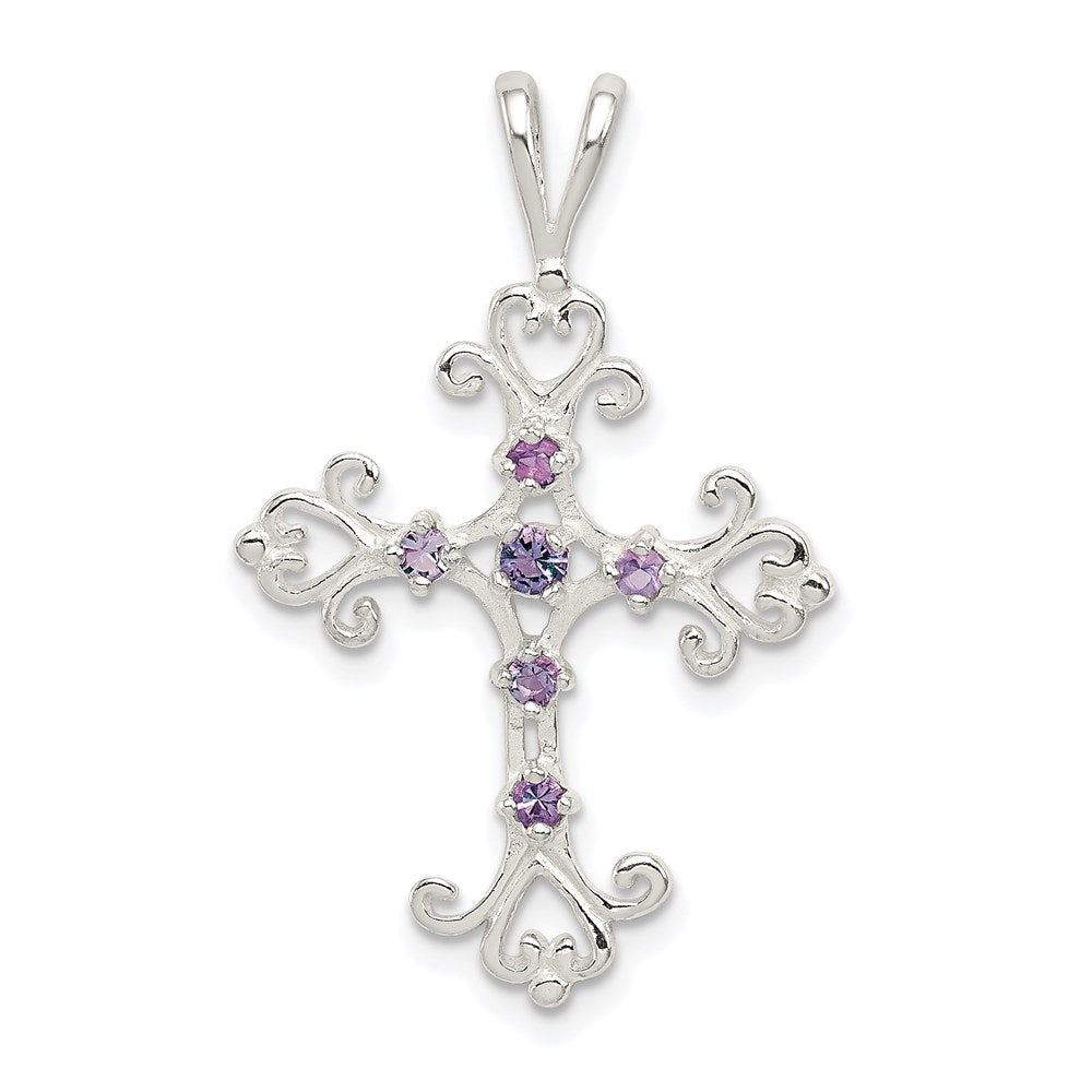 Sterlingsilber Lila Zirkonia Kreuz Charm