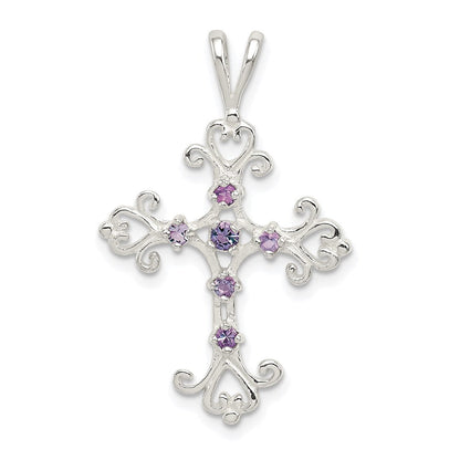 Sterlingsilber Lila Zirkonia Kreuz Charm