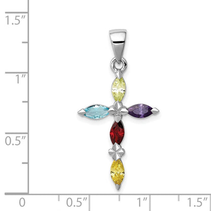 Sterlingsilber Rhodiniert Mehrfarbig Zirkonia Kreuz Anhänger