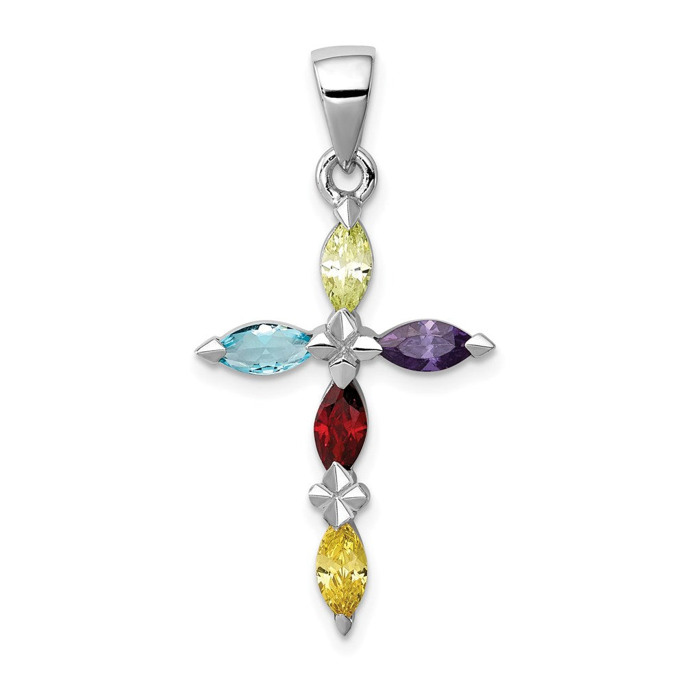 Sterlingsilber Rhodiniert Mehrfarbig Zirkonia Kreuz Anhänger