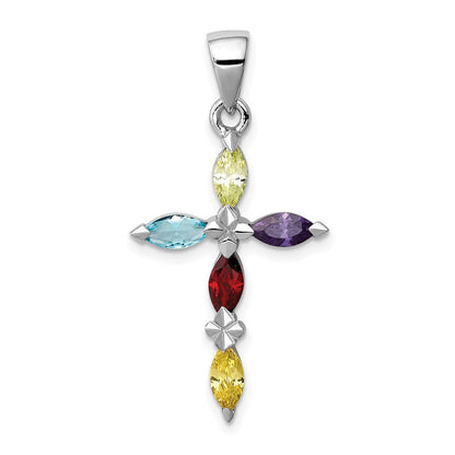 Sterlingsilber Rhodiniert Mehrfarbig Zirkonia Kreuz Anhänger