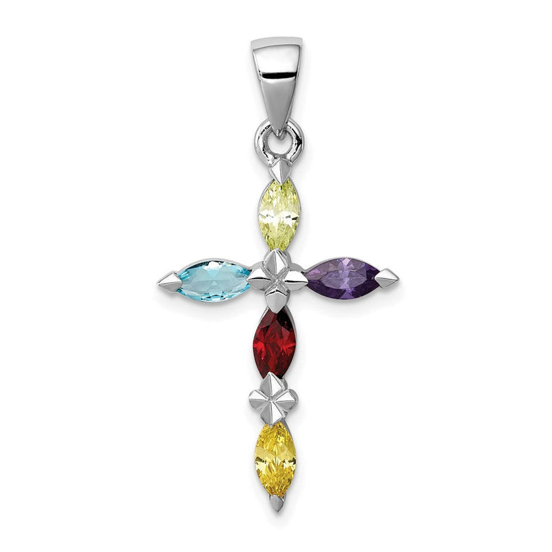 Sterlingsilber Rhodiniert Mehrfarbig Zirkonia Kreuz Anhänger