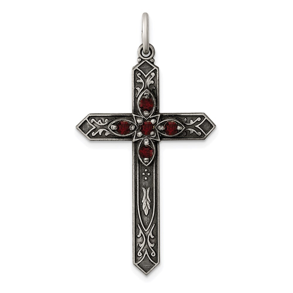 Sterlingsilber Antikisiert January Glas Geburtsstein Kreuz Anhänger