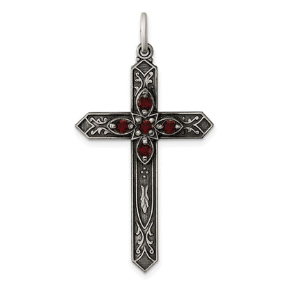 Sterlingsilber Antikisiert January Glas Geburtsstein Kreuz Anhänger
