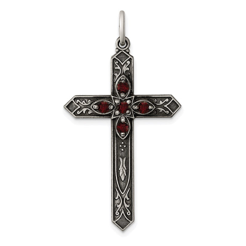 Sterlingsilber Antikisiert January Glas Geburtsstein Kreuz Anhänger
