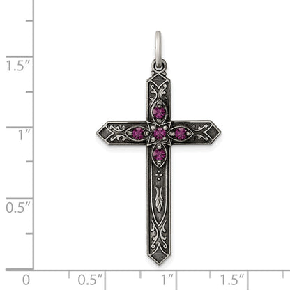 Sterlingsilber Antikisiert February Glas Geburtsstein Kreuz Anhänger