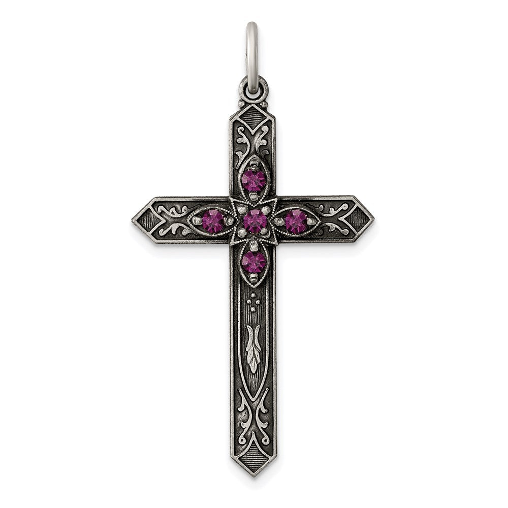 Sterlingsilber Antikisiert February Glas Geburtsstein Kreuz Anhänger