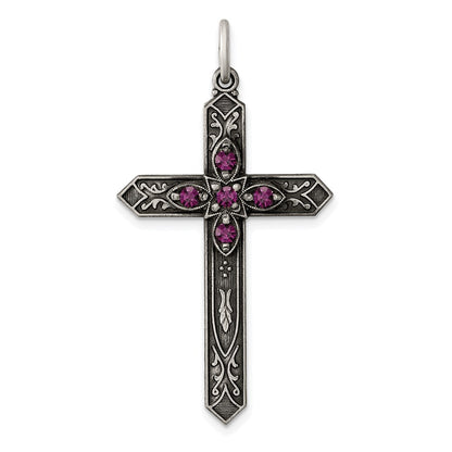 Sterlingsilber Antikisiert February Glas Geburtsstein Kreuz Anhänger