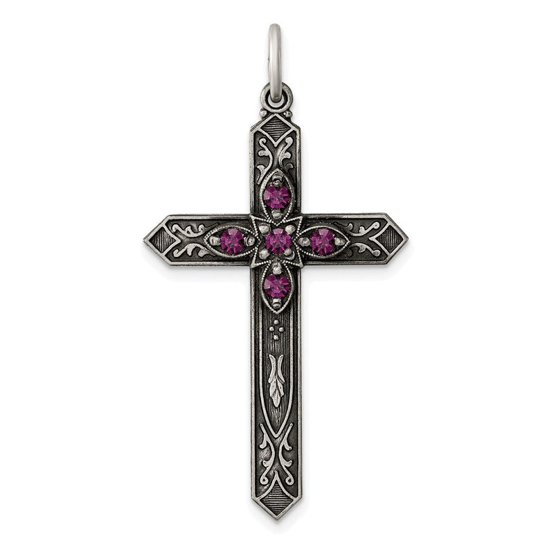 Sterlingsilber Antikisiert February Glas Geburtsstein Kreuz Anhänger
