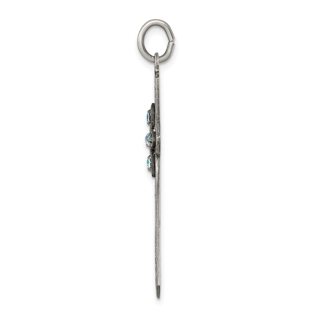 Sterlingsilber Antikisiert March Glas Geburtsstein Kreuz Anhänger