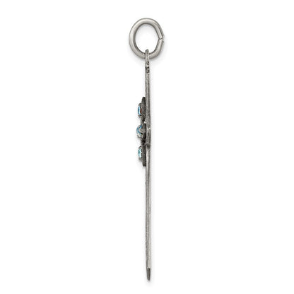 Sterlingsilber Antikisiert March Glas Geburtsstein Kreuz Anhänger
