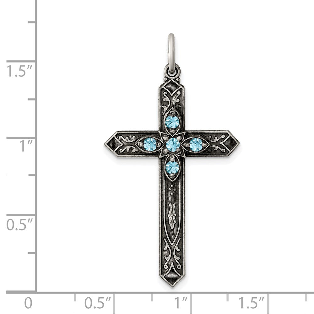 Sterlingsilber Antikisiert March Glas Geburtsstein Kreuz Anhänger