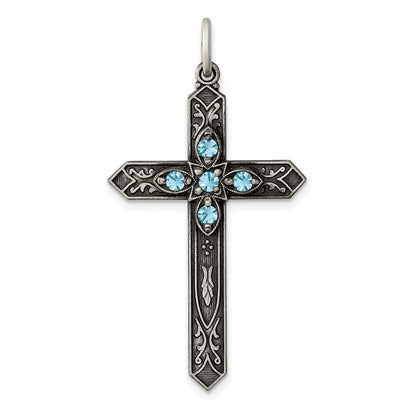 Sterlingsilber Antikisiert March Glas Geburtsstein Kreuz Anhänger