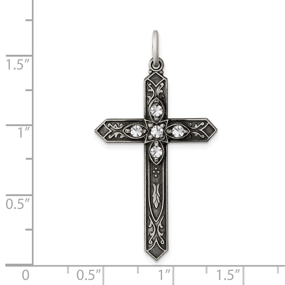 Sterlingsilber Antikisiert April Glas Geburtsstein Kreuz Anhänger