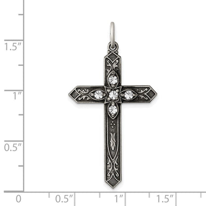 Sterlingsilber Antikisiert April Glas Geburtsstein Kreuz Anhänger