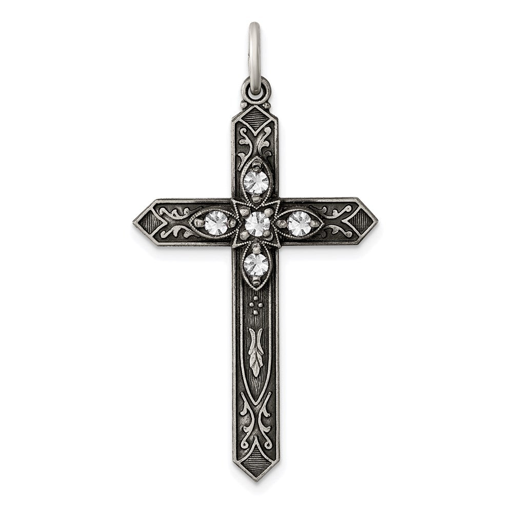 Sterlingsilber Antikisiert April Glas Geburtsstein Kreuz Anhänger