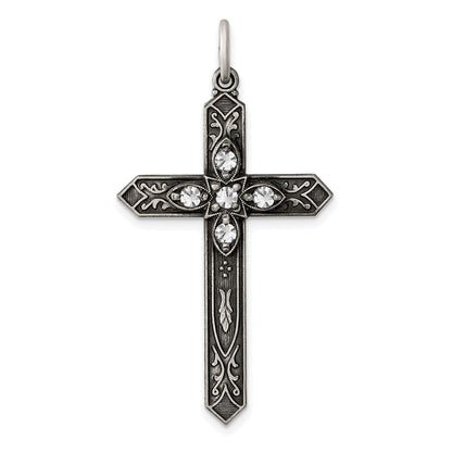 Sterlingsilber Antikisiert April Glas Geburtsstein Kreuz Anhänger