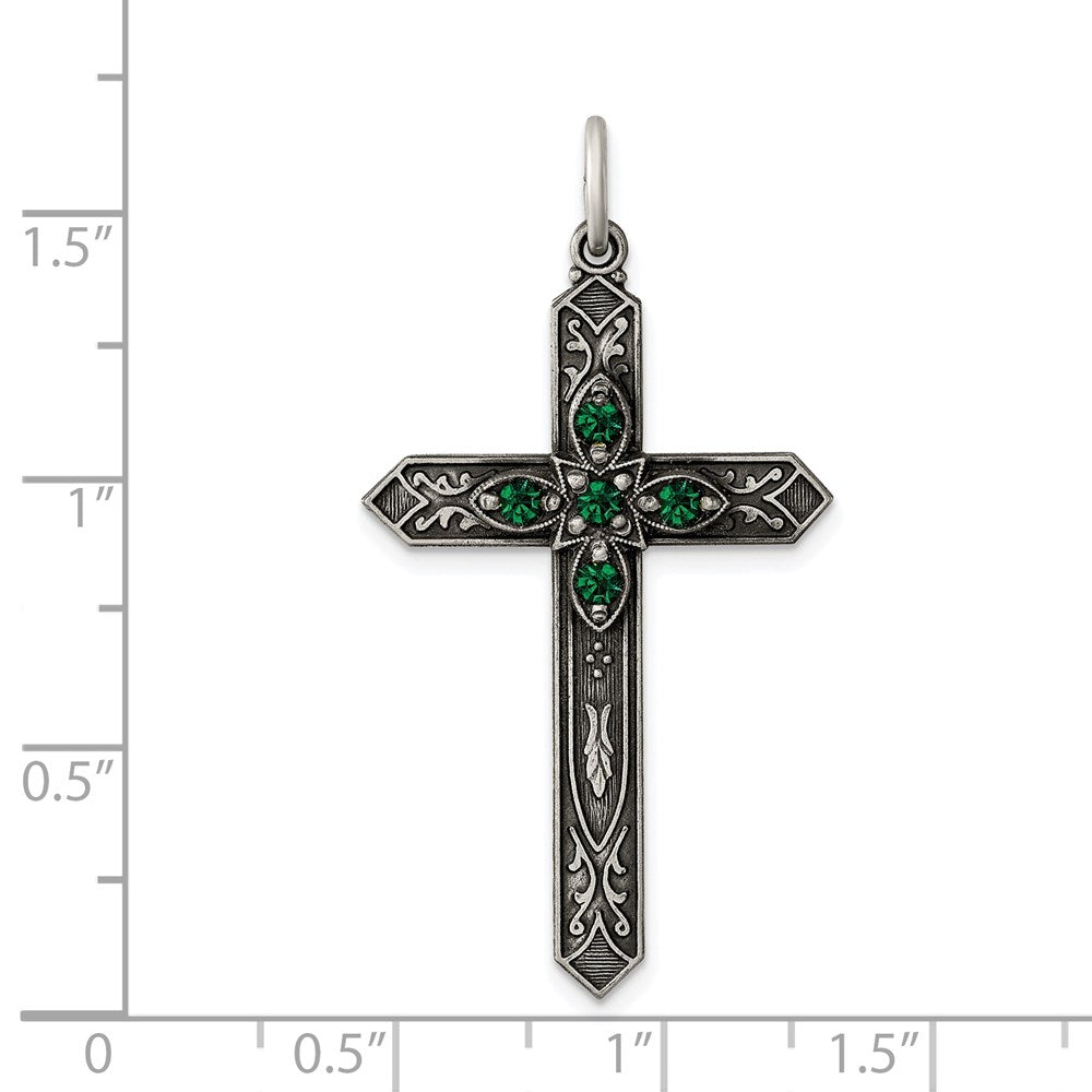 Sterlingsilber Antikisiert May Glas Geburtsstein Kreuz Anhänger