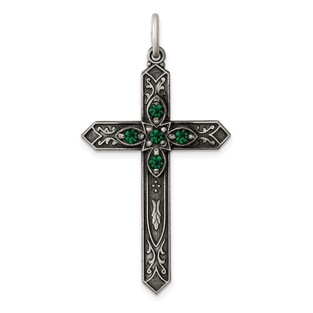 Sterlingsilber Antikisiert May Glas Geburtsstein Kreuz Anhänger