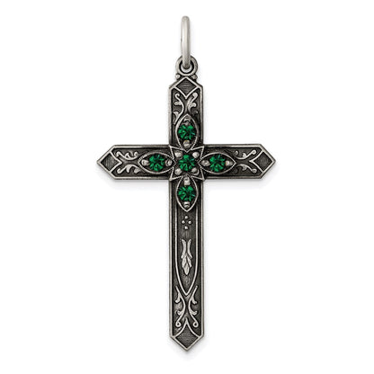 Sterlingsilber Antikisiert May Glas Geburtsstein Kreuz Anhänger