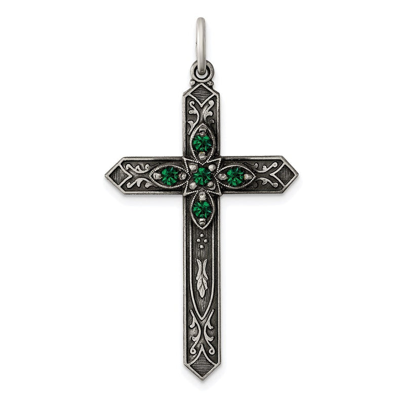 Sterlingsilber Antikisiert May Glas Geburtsstein Kreuz Anhänger