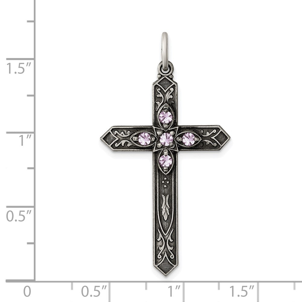 Sterlingsilber Antikisiert June Glas Geburtsstein Kreuz Anhänger