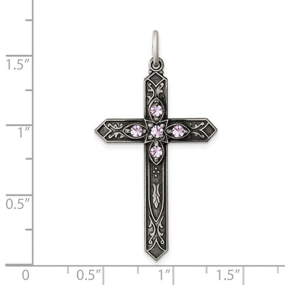 Sterlingsilber Antikisiert June Glas Geburtsstein Kreuz Anhänger