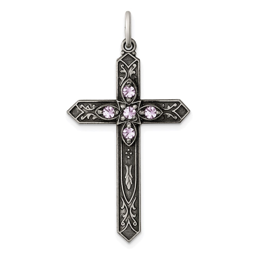 Sterlingsilber Antikisiert June Glas Geburtsstein Kreuz Anhänger