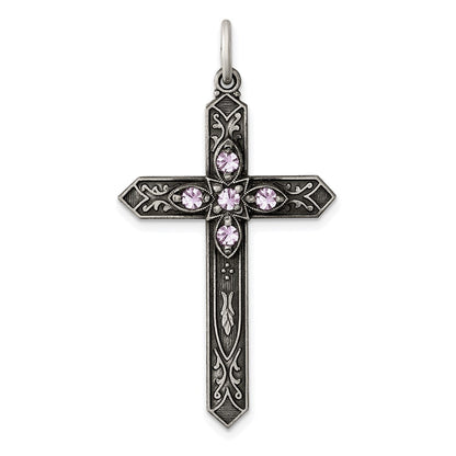 Sterlingsilber Antikisiert June Glas Geburtsstein Kreuz Anhänger