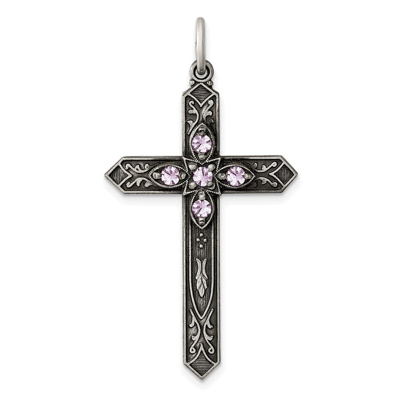 Sterlingsilber Antikisiert June Glas Geburtsstein Kreuz Anhänger