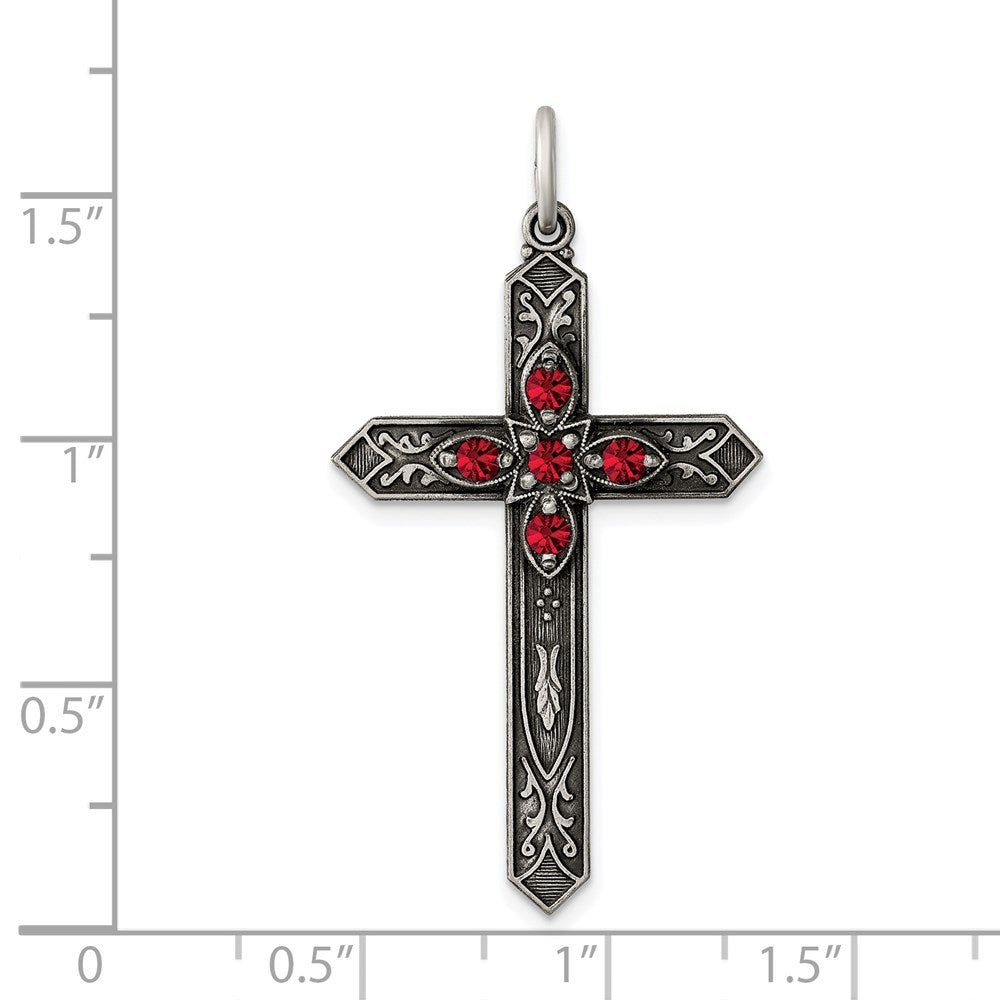 Sterlingsilber Rot Glas July Geburtsstein Antikisiert Kreuz Anhänger